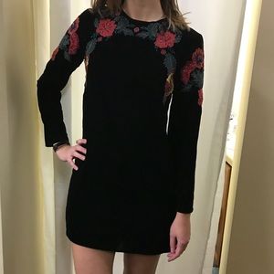 Zara Floral Embroidered Velvet Black Dress